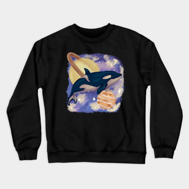 Orca swimming in space Crewneck Sweatshirt by Antiope